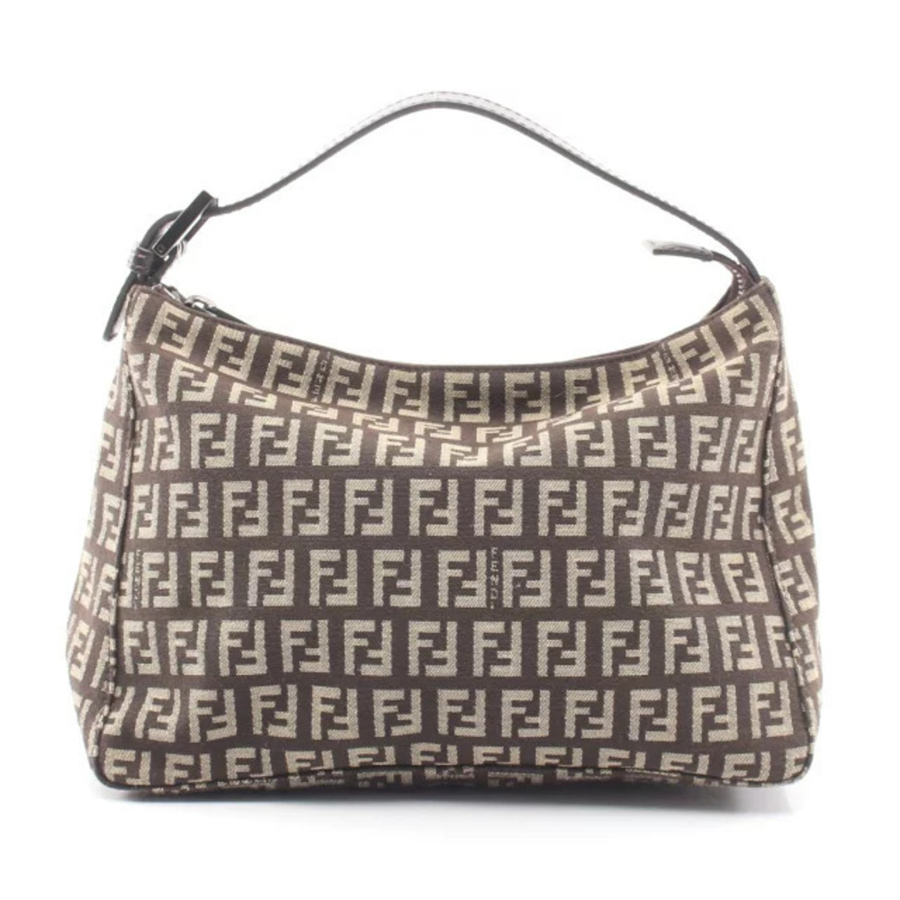 Fendi Zucchino Handbag Canvas Leather Brown Beige Cream